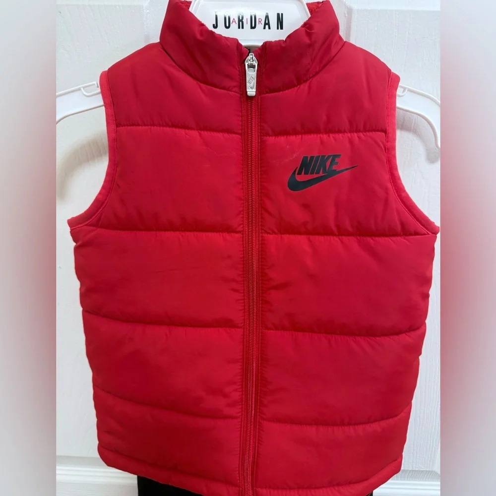 Nike Red Puffer Vest with Black Joggers, Size 4 - Picture 2 of 8